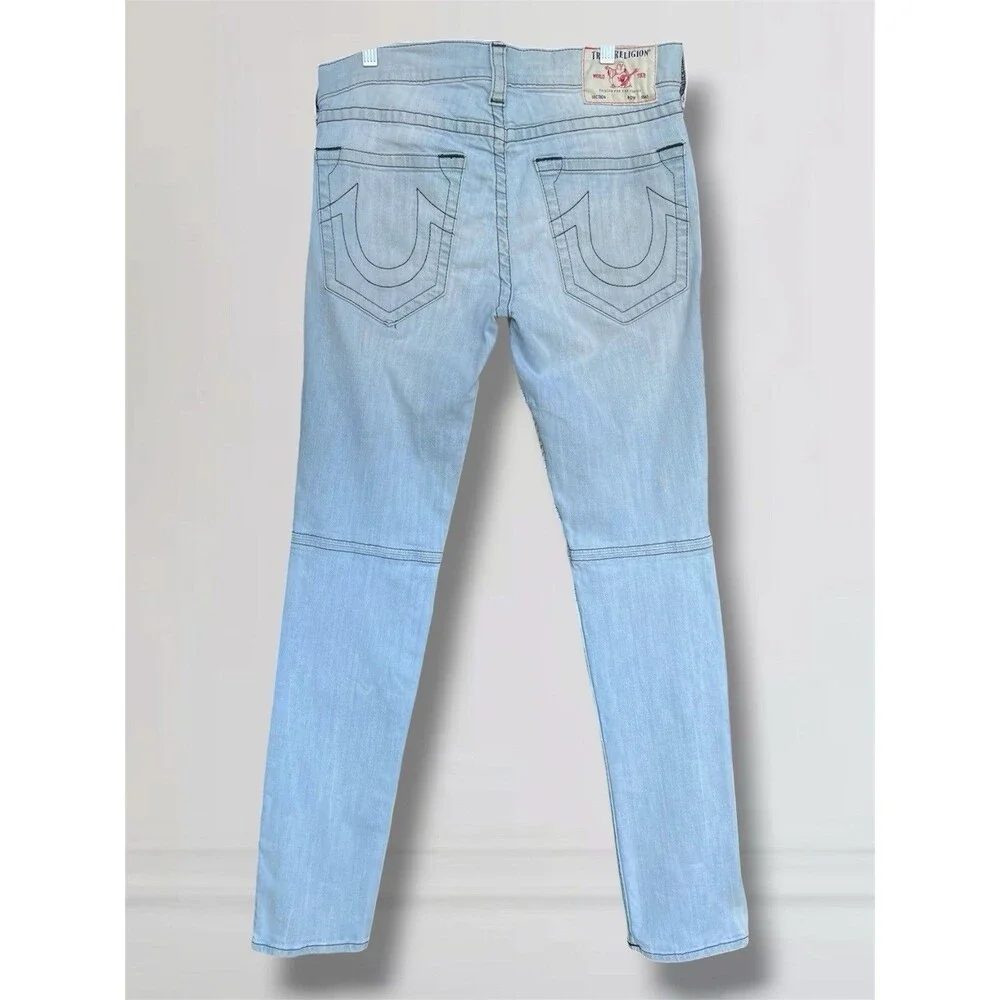 True Religion Rocco Relaxed Skinny Men's W34 L34 Moto Stretch Light Blue Jeans